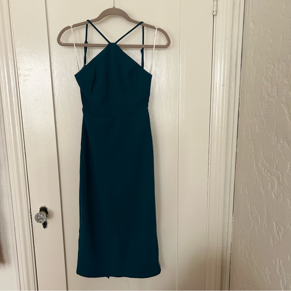 Lulu's Teal Halter Midi Dress with Straps